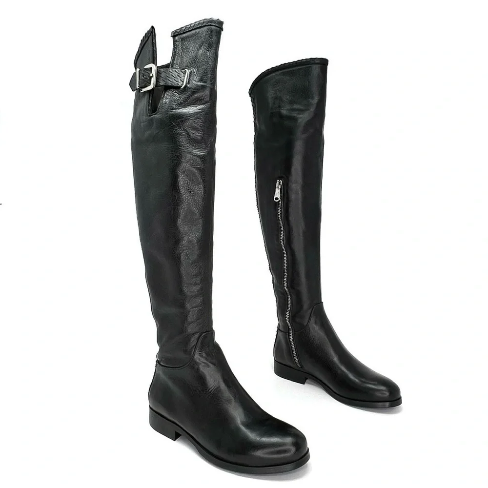 NEW Ron White Boots Size 4.5 Piper Over The Knee OTK Black Leather Snake Pattern